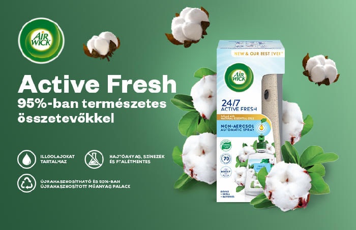 OTTHONODNAK ELKÉPESZTŐEN FRISS ÉS ÜDE ILLATA LESZ! SZEREZD BE AIR WICK FRISS PAMUT ILLATÚ ACTIVE FRESH KÉSZÜLÉKED ÉS UTÁNTÖLTŐD, INGYENESEN TESZTÜNK SORÁN